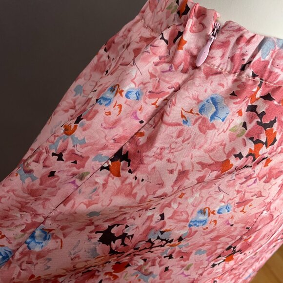 Vintage 70s Chessa Davis Skirt Maxi Hippie Floral Fringe Trim Peasant Pink Retro - Picture 15 of 15